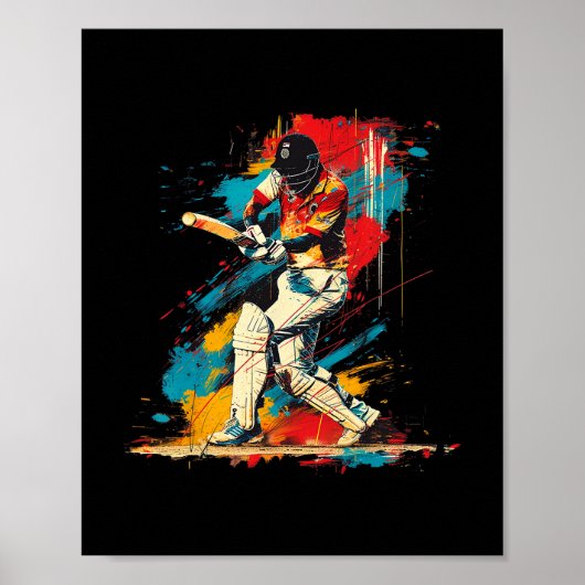 Artsy Cricketspeler Over Abstract Art Cricket Poster (Voorkant)
