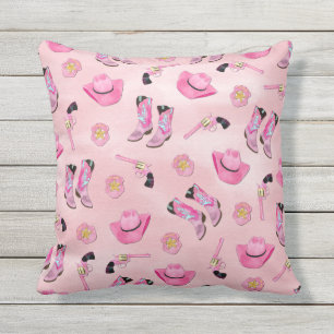 Artsy Cute Girly Pink Blauwgroen Cowgirl Waterverf Buitenkussen