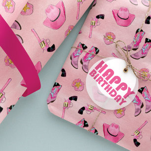 Artsy Cute Girly Pink Blauwgroen Cowgirl Waterverf Cadeaupapier