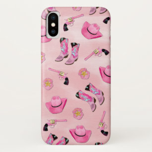 Artsy Cute Girly Pink Blauwgroen Cowgirl Waterverf Case-Mate iPhone Case
