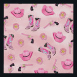 Artsy Cute Girly Pink Blauwgroen Cowgirl Waterverf Imitatie Canvas Print<br><div class="desc">Wees een landgezelschap met dit leuke en speelse design! Het is voorzien van een handgetekend en met de hand geschilderd neonroze, bruinroze, munt groen en zwart waterverf cowgirl illustratiepatroon. Deze elementen zijn cowboy petten cowgirl laarzen, revolver en sheriff's badge bovenop een roze waterverf achtergrond. Het is cool, uniek en trendy!...</div>