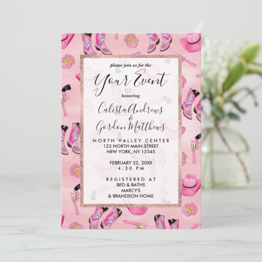 Artsy Cute Girly Pink Blauwgroen Cowgirl Waterverf Kaart (Staand voorkant)