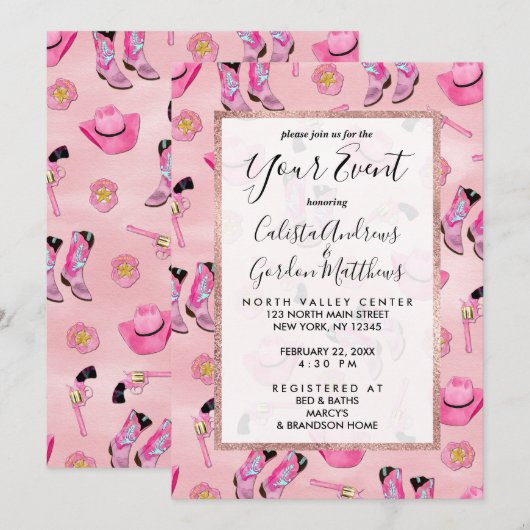 Artsy Cute Girly Pink Blauwgroen Cowgirl Waterverf Kaart (Voorkant / Achterkant)