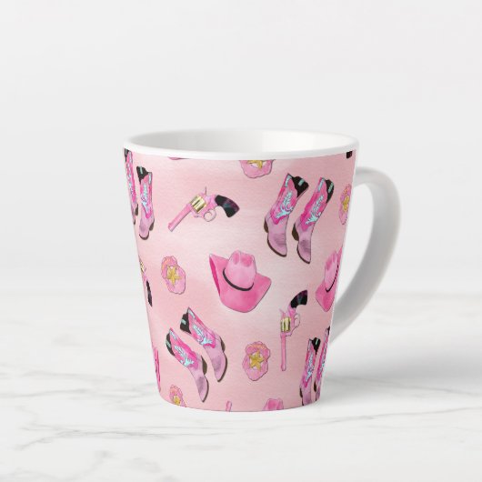 Artsy Cute Girly Pink Blauwgroen Cowgirl Waterverf Latte Mok (Rechterhoek)
