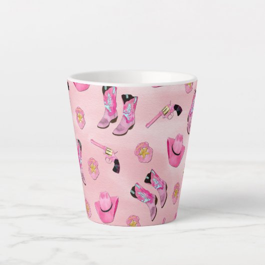 Artsy Cute Girly Pink Blauwgroen Cowgirl Waterverf Latte Mok (Voorkant)