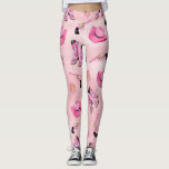 Artsy Cute Girly Pink Blauwgroen Cowgirl Waterverf Leggings<br><div class="desc">Wees een landgezelschap met dit leuke en speelse design! Het is voorzien van een handgetekend en met de hand geschilderd neonroze, bruinroze, munt groen en zwart waterverf cowgirl illustratiepatroon. Deze elementen zijn cowboy petten cowgirl laarzen, revolver en sheriff's badge bovenop een roze waterverf achtergrond. Het is cool, uniek en trendy!...</div>