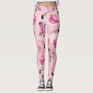 Artsy Cute Girly Pink Blauwgroen Cowgirl Waterverf Leggings
