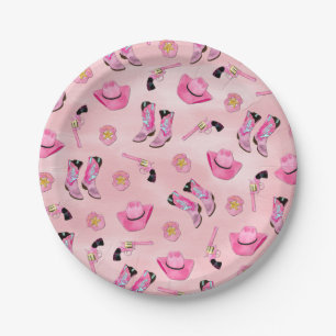 Artsy Cute Girly Pink Blauwgroen Cowgirl Waterverf Papieren Bordje