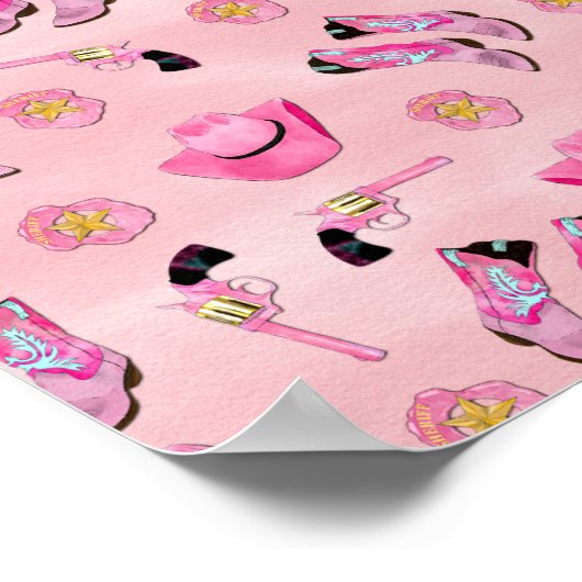 Artsy Cute Girly Pink Blauwgroen Cowgirl Waterverf Poster (Hoek)