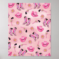 Artsy Cute Girly Pink Blauwgroen Cowgirl Waterverf