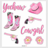 Artsy Cute Girly Pink Blauwgroen Cowgirl Waterverf Sticker (Vel)
