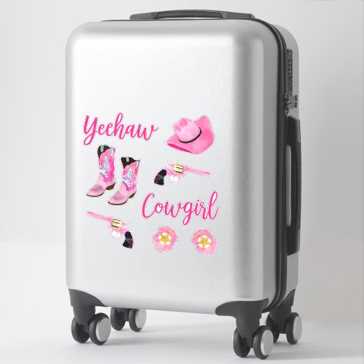Artsy Cute Girly Pink Blauwgroen Cowgirl Waterverf Sticker (Koffer)
