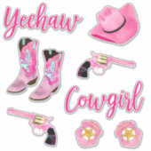 Artsy Cute Girly Pink Blauwgroen Cowgirl Waterverf Sticker (Voorkant)