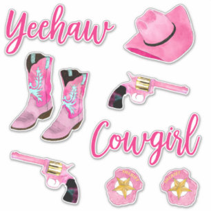 Artsy Cute Girly Pink Blauwgroen Cowgirl Waterverf Sticker