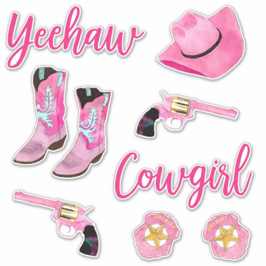 Artsy Cute Girly Pink Blauwgroen Cowgirl Waterverf Sticker (Voorkant)