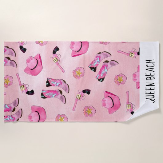 Artsy Cute Girly Pink Blauwgroen Cowgirl Waterverf Strandlaken (Voorkant)