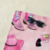Artsy Cute Girly Pink Blauwgroen Cowgirl Waterverf Strandlaken (In situ)