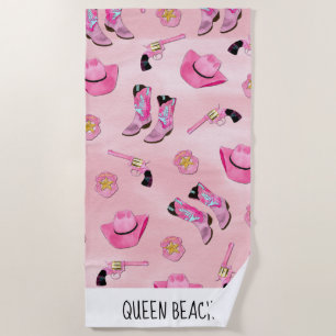 Artsy Cute Girly Pink Blauwgroen Cowgirl Waterverf Strandlaken