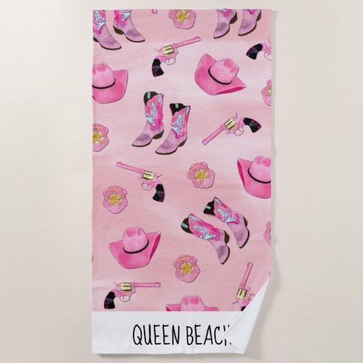 Artsy Cute Girly Pink Blauwgroen Cowgirl Waterverf Strandlaken (Voorkant)