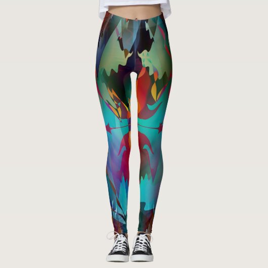 Artsy Dark Kleurrijke Abstracte Workout Leggings (Voorkant)