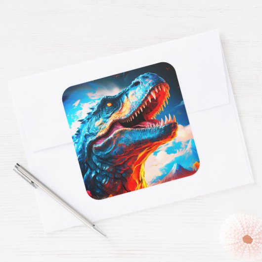 Artsy Dinosaurus Vierkante Sticker (Envelop)