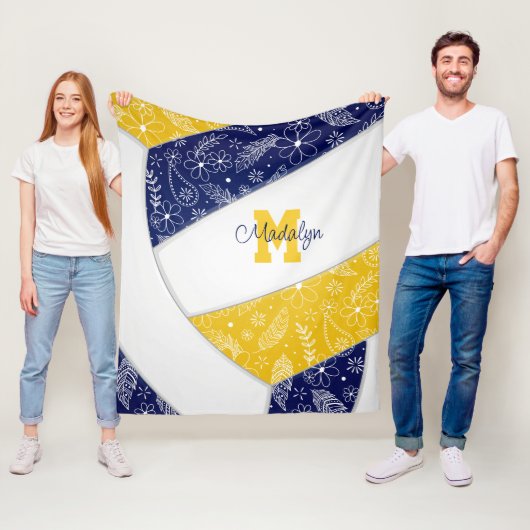 Artsy Doodle Navy Blauw Goud Boho Volleybal Fleece Deken (In situ)
