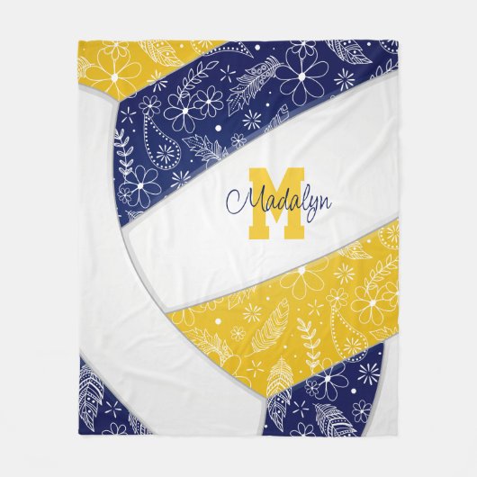 Artsy Doodle Navy Blauw Goud Boho Volleybal Fleece Deken (Voorkant)