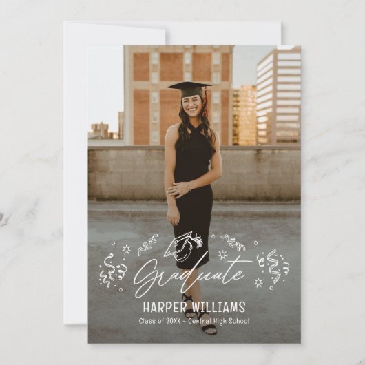 Artsy Doodles bewerkbare kleur Afstuderen uitnodig Kaart (Voorkant)