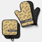 Artsy Dragonfly Earth Tones Schattige Ovenwant & Pannenlap Set (Voorkant / Achterkant)