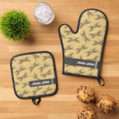 Artsy Dragonfly Earth Tones Schattige Ovenwant & Pannenlap Set (Top down)