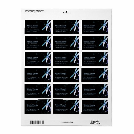 Artsy Dragonfly Zakelijk adres Etiket (Full Sheet)