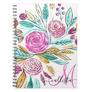 Artsy Elegant Pink Blauwgroen Florence Monogram Wa Notitieboek