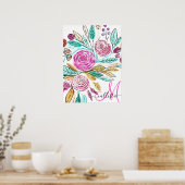 Artsy Elegant Pink Blauwgroen Florence Monogram Wa Poster (Keuken)