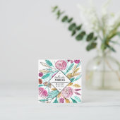 Artsy Elegant Roze Blauwgroen Floral Waterverf Mak Vierkante Visitekaartje (Staand voorkant)