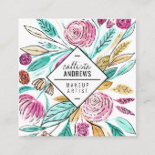 Artsy Elegant Roze Blauwgroen Floral Waterverf Mak Vierkante Visitekaartje (Voorkant)