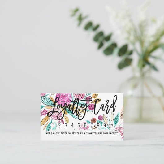 Artsy Elegante Roze Blauwgroen Bloemen Waterverf Klantenkaartje (Staand voorkant)