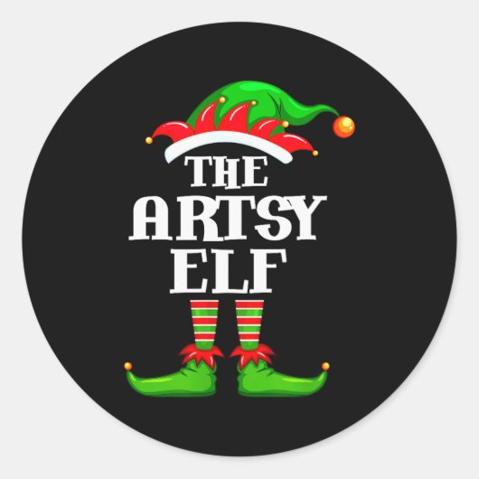 Artsy Elf Matching Family Group Christmas Party Py Ronde Sticker (Voorkant)