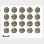 Artsy Embossed Black & Gold Flowers Ronde Sticker (Vel)