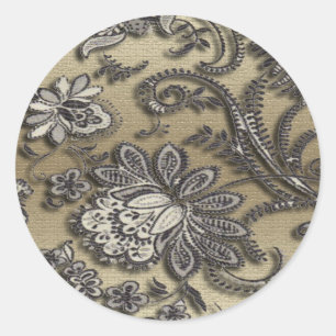 Artsy Embossed Black & Gold Flowers Ronde Sticker