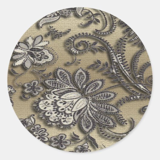 Artsy Embossed Black & Gold Flowers Ronde Sticker (Voorkant)