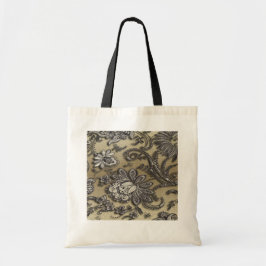 Artsy Embossed Black & Gold Flowers Tote Bag