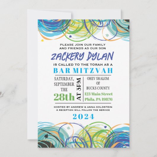 ARTSY FARTSY Bar Bat Mitzvah Invitation Kaart (Voorkant)
