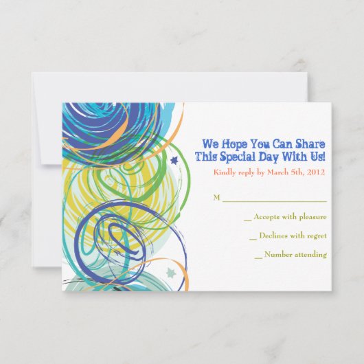 ARTSY FARTSY Bar Bat Mitzvah Reply Card RSVP Kaartje (Voorkant)
