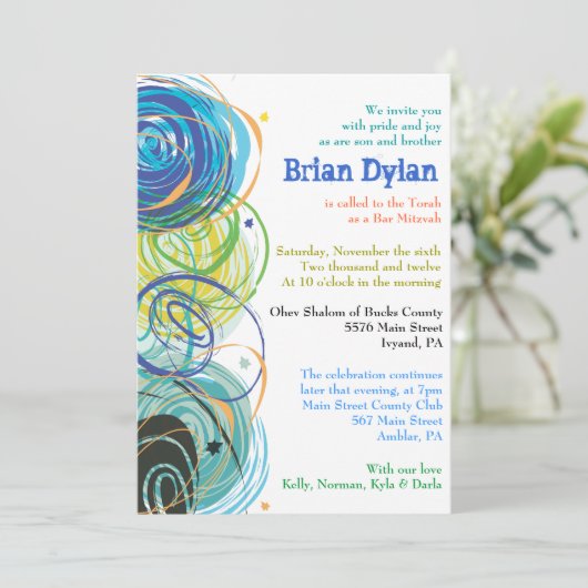 ARTSY FARTSY Bar Bat Mitzvah Uitnodiging (Staand voorkant)