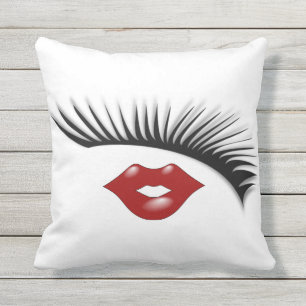 Artsy Feminine Chic Eyelashes & Lips Designer Buitenkussen