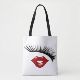 Artsy Feminine Chic Eyelashes & Lips Designer Tote Bag