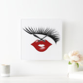 Artsy Feminine Chic Eyelashes & Lips Designer Vierkante Klok (Huis)