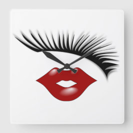 Artsy Feminine Chic Eyelashes & Lips Designer Vierkante Klok