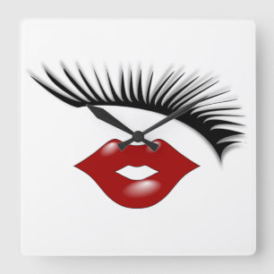 Artsy Feminine Chic Eyelashes & Lips Designer Vierkante Klok