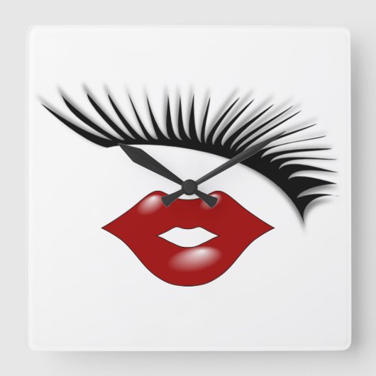 Artsy Feminine Chic Eyelashes & Lips Designer Vierkante Klok (Voorkant)